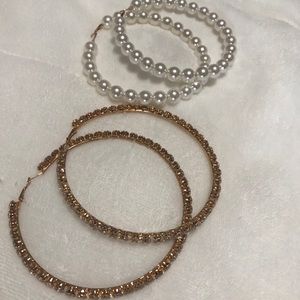 HUGE HOOP EARRINGS - PEARL & BLING